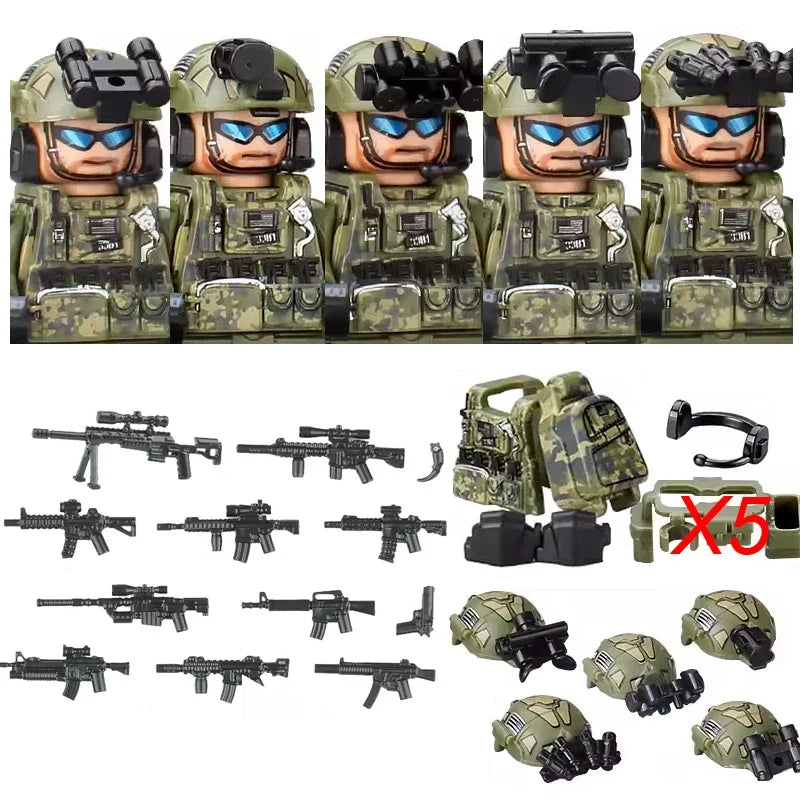 Military Army Figures Building Blocks SWAT Ghost Commando Special Forces Soldier Weapons Gun Hat Shield Belt AK Mini Bricks Toy - CADA BRICKS®
