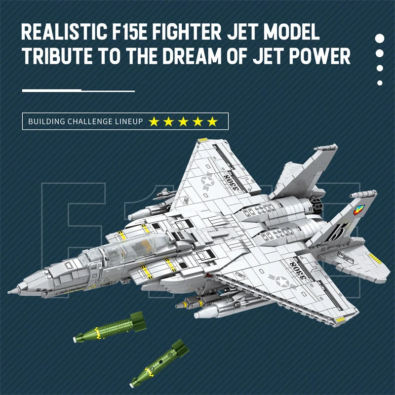 F-15E Strike Eagle Figure Building Set, Jet Fighter Military Collectible Toy, 2216 Pcs, Creative Gift for Adult Kid Boy Girl 14+