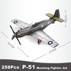 Military USA P-51 Mustang Fighter Jets Model Building Blocks Technical Aircraft Airplane MOC Weapons Bricks Toys for Adult Gifts
