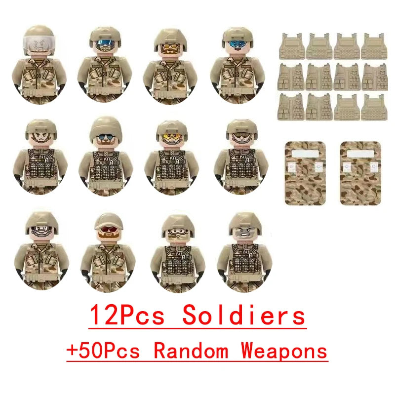 Military Weapons Guns Mortar Special Forces Police SWAT Gangster Jeeps Off-Road Armored Vehicle Model Soldier Building Block Toy