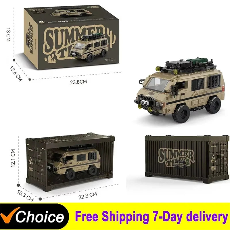 489 pièces Blocs de construction technique Ville Camping-car Voiture Camion de passagers Modèle de camionnette Ensemble de briques avec boîte d'exposition Cadeaux pour enfants garçons