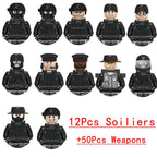 Military Special Forces Police SWAT Gangster Weapons Guns Mortar Jeeps Off-Road Armored Vehicle Model Soldier Building Block Toy