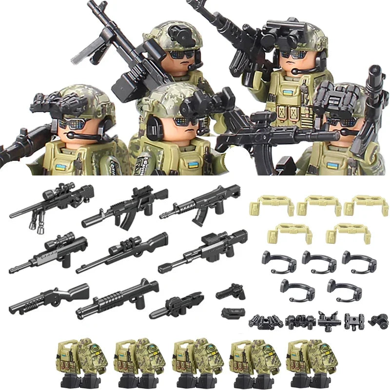 Military Army Figures Building Blocks SWAT Ghost Commando Special Forces Soldier Weapons Gun Hat Shield Belt AK Mini Bricks Toy - CADA BRICKS®