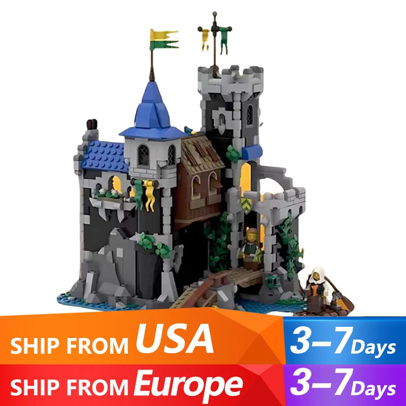 933PCS MOC Lakeside County Fortress Castle Model European Medieval Street View Architecture Modular Building Blocks Toys Gift