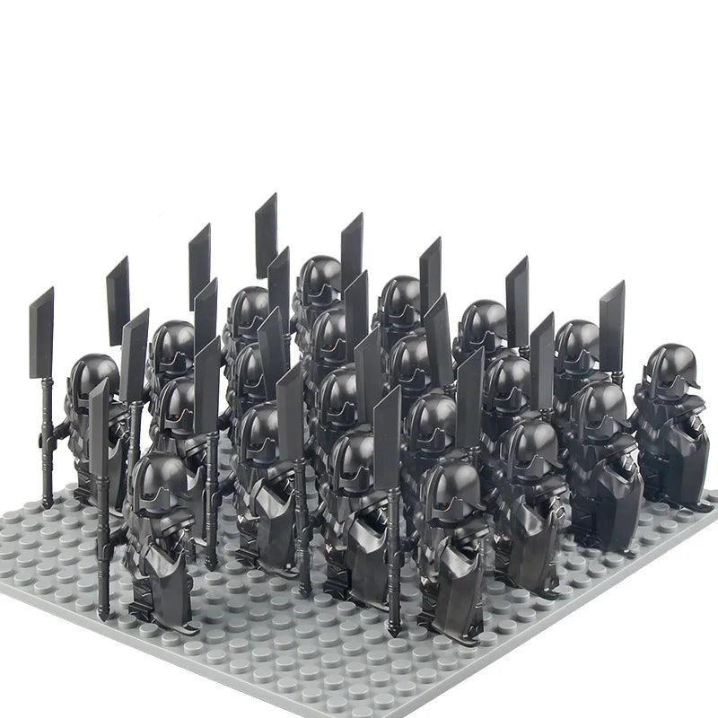 21Pcs The dwarf of the demon world Dann Iron Foot Knight vs Uruk Hai Army Solide Figrues With Shield Sword Spear Kid Blocks Toys