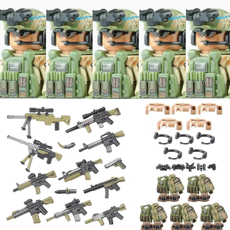 Military Army Figures Building Blocks SWAT Ghost Commando Special Forces Soldier Weapons Gun Hat Shield Belt AK Mini Bricks Toy - CADA BRICKS®