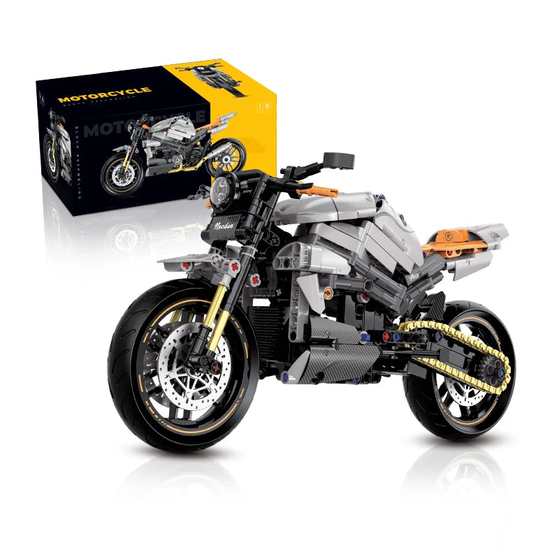 MOC City Classic 1:8 Technology MOTO Bricks Motorcycle Locomotive Vehicle Model Building Blocks Birthday Gifts for Children Boys
