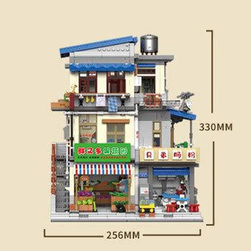 Chinese village hairdressers House Breakfast bar Buildings Sets,City Apartment Store Model Modular Buildings Blocks Gift 3165PCS