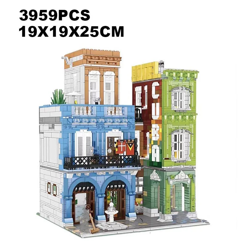 Creative Cuba Hotel stadsstraatzicht architectuur bouwstenen edelsteenwinkel fietsenwinkel micro steentjes model speelgoed cadeau kinderen volwassenen
