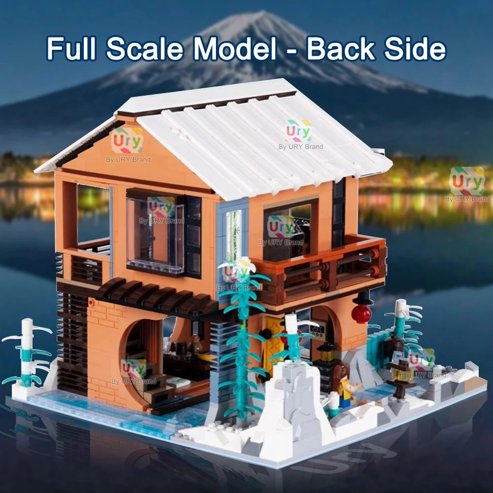 City Street View Modular Japanese Traditional Single-family Villa Retro Flower House MOC Architecture Building Block Toy for Kid