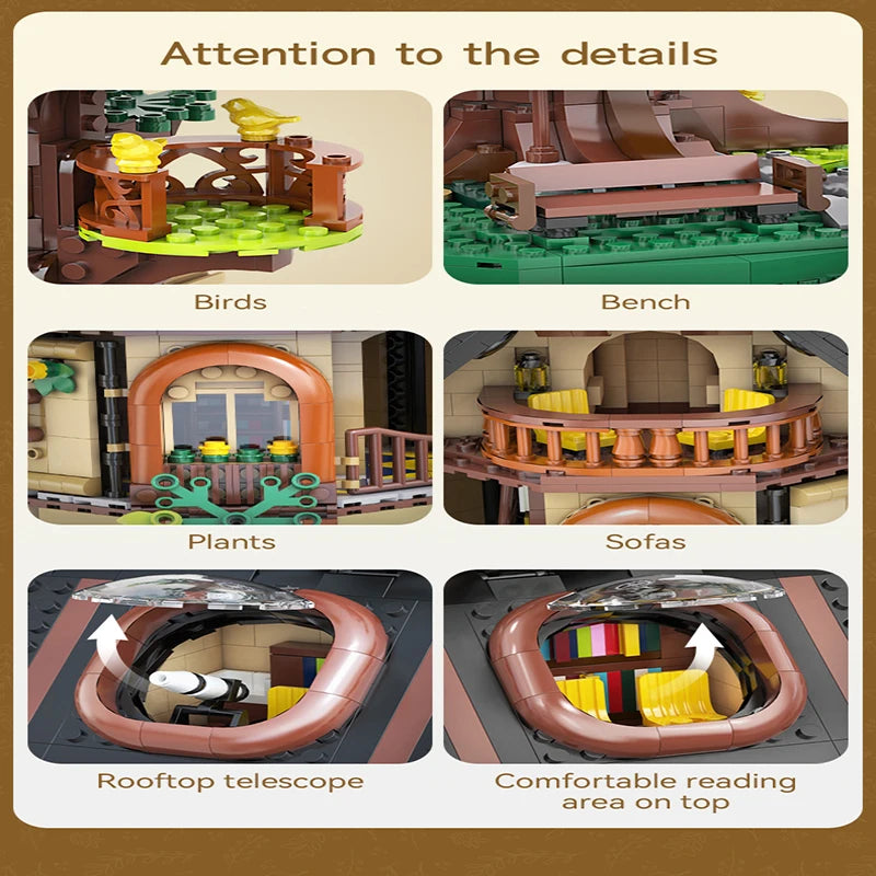 1808 Pezzi Cada Casa sull'Albero della Foresta Biblioteca Architettura Blocchi da Costruzione Città MOC Luce LED Amici Decorazione per la Casa Mattoncini Giocattoli Regalo