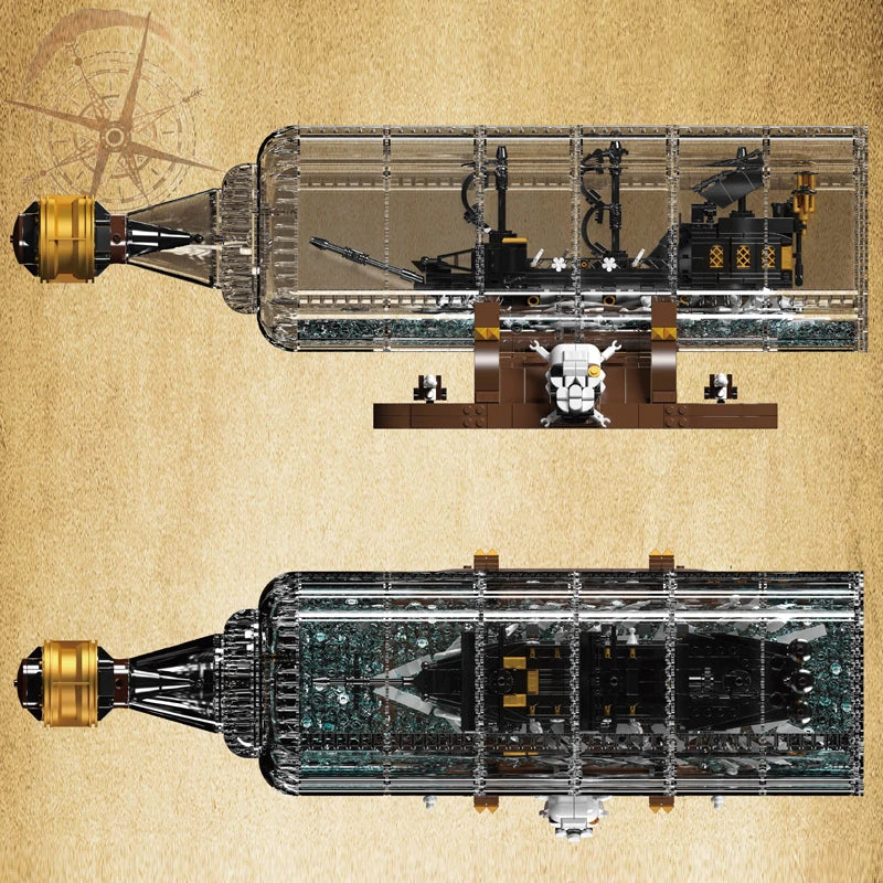 Mould King 10065 Pirate Ship Building Block The Black Pearl in A Bottle Model Sailboat Toys Assembly Brick Kids Christmas Gifts