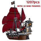 Pirates Of The Caribbean Ship Queen's Revenge Warship Black Pearl Sailboat Building Block Bricks MOC 4195 Assembly Toys Kid Gift
