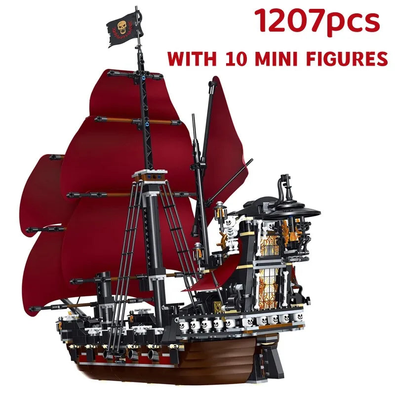 Pirates Of The Caribbean Ship Queen's Revenge Warship Black Pearl Sailboat Building Block Bricks MOC 4195 Assembly Toys Kid Gift