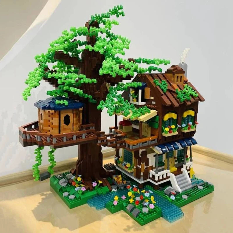 4076PCS Morning Tree House Building Blocks Forest Cabin Villa Garden Swing Architecture Model Micro Assemble Bricks Toy For Kids