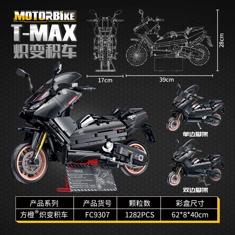 1282pcs Technical Super Speed T-MAX Motorcycle Building Blocks Creative 1:5 YAMA Motorbike Model Bricks Toys For Kids Boy Gifts
