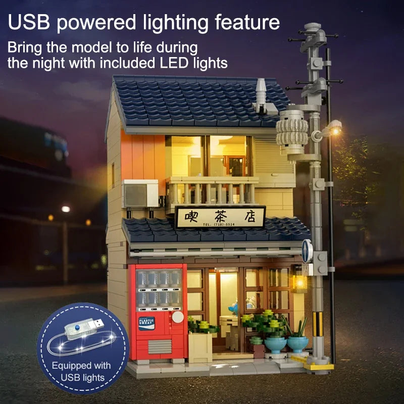 With Packaging BOX LED City Japanese Tea Shop House Architecture Building Blocks Friends Shop Figures Bricks Toys for Kid Gifts - CADA BRICKS®