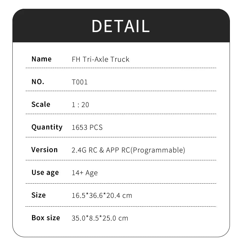 FH Truck 6X4 Tractor Heavy Duty RC Remote Control Engineering Vehicle Model Building Blocks Bricks Kits Toys Boy Christmas Gifts