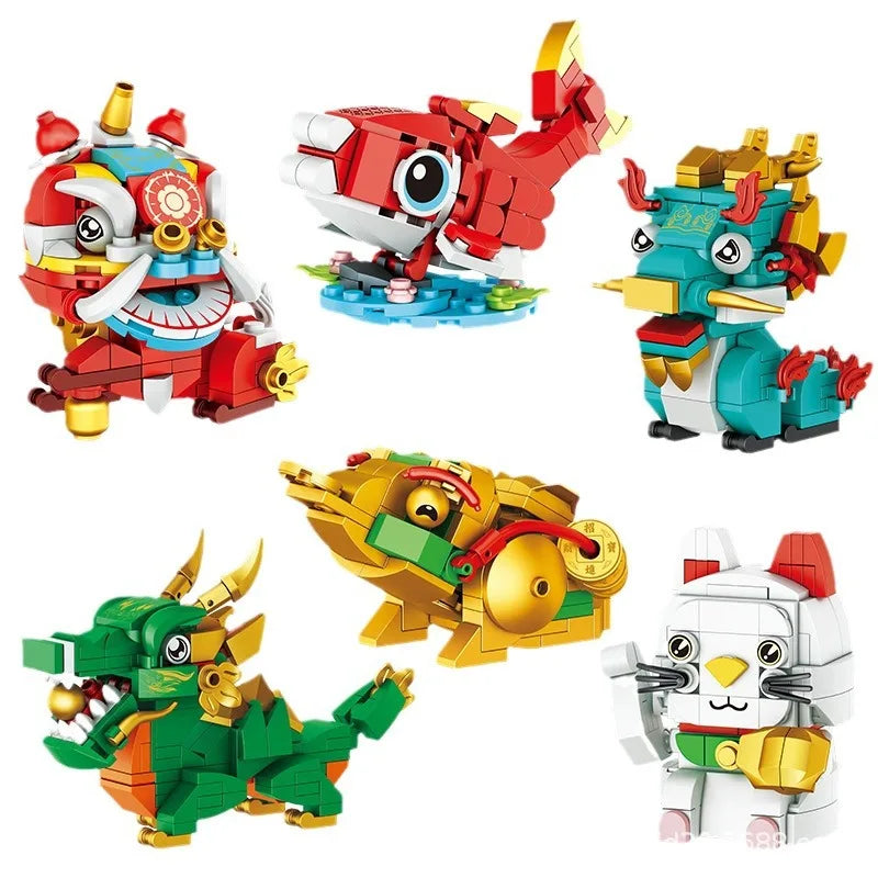 Chinese style beast building blocks ornaments lion awakening  dragon year souvenirs new year's day gift toys - CADA BRICKS®