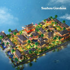 Lezi Architettura Antico Padiglione Tempio Torre Lago Giardino Cancello Luce LED Modello Mini Blocchi Diamante Mattoni Giocattolo da Costruzione senza Scatola