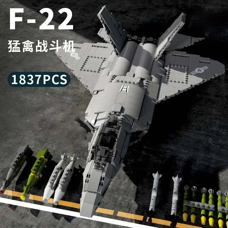 Aircraft Series F22 Fighter Building Blocks Model Famous WWII Military Airplanes MOC Bricks Sets Boys Toys Gifts For Childrens - CADA BRICKS®