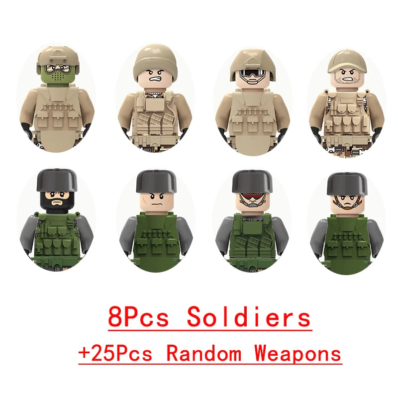 Military Weapons Guns Mortar Special Forces Police SWAT Gangster Jeeps Off-Road Armored Vehicle Model Soldier Building Block Toy