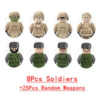 Military Weapons Guns Mortar Special Forces Police SWAT Gangster Jeeps Off-Road Armored Vehicle Model Soldier Building Block Toy