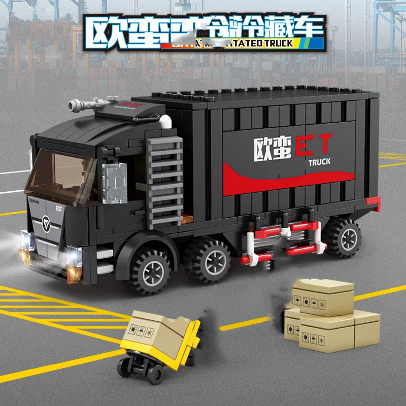 City Truck Vehicle Pickup Heavy Cargo Transport Model Building Blocks Machinery Shop Van Creative Carriage Harvester Car Kid Toy - CADA BRICKS®