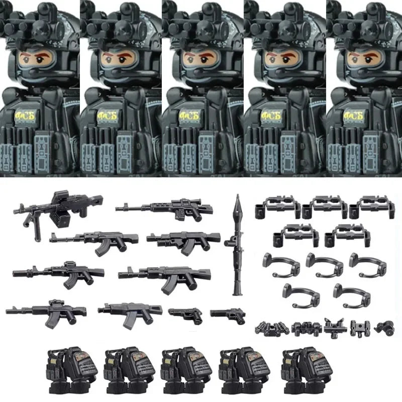 Military Army Figures Building Blocks SWAT Ghost Commando Special Forces Soldier Weapons Gun Hat Shield Belt AK Mini Bricks Toy - CADA BRICKS®
