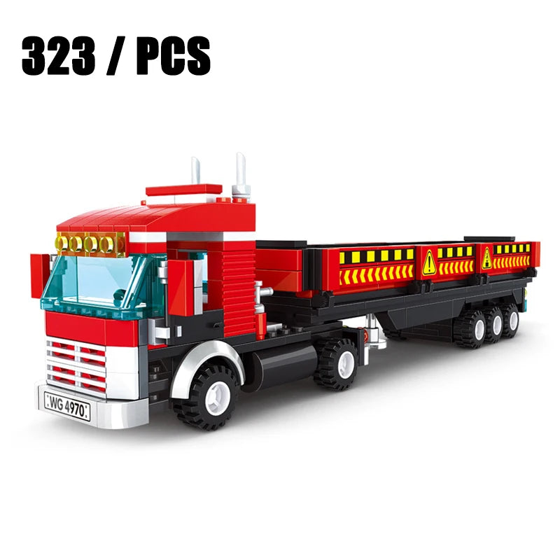 New Modern City Big Cargo Freight Truck Semi Trailer truck Large Heavy Goods Vehicle Car Model Building Blocks Bricks Kids Toys