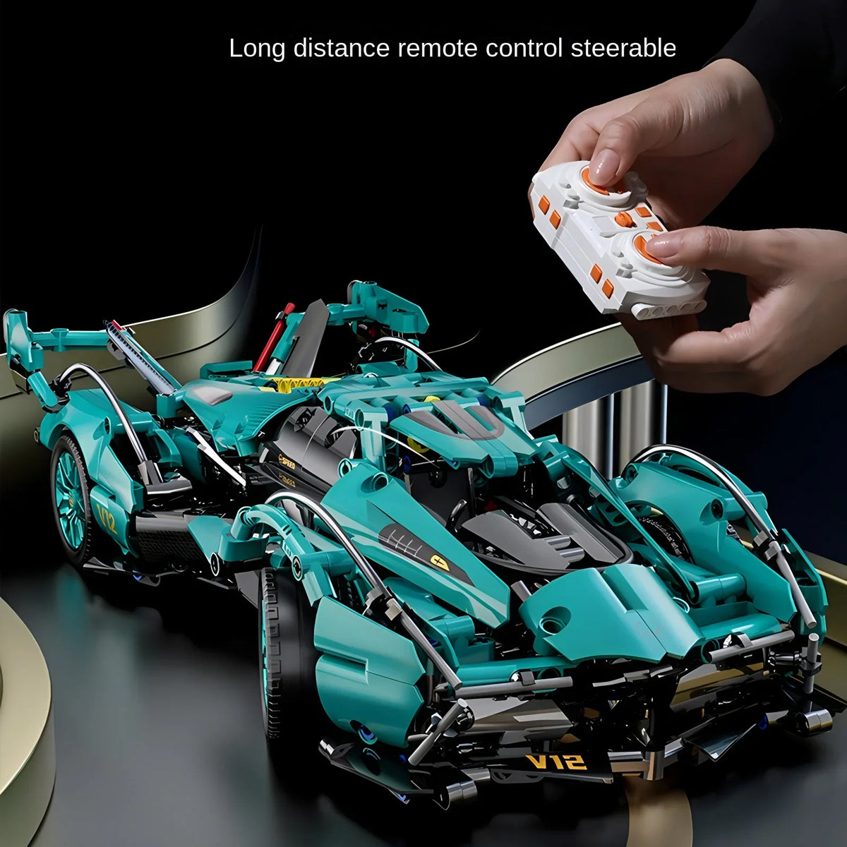 Blue V12 Block Roadster RC Tech Racing 1:14DIY Roadster building block assembly Block car toy birthday gift