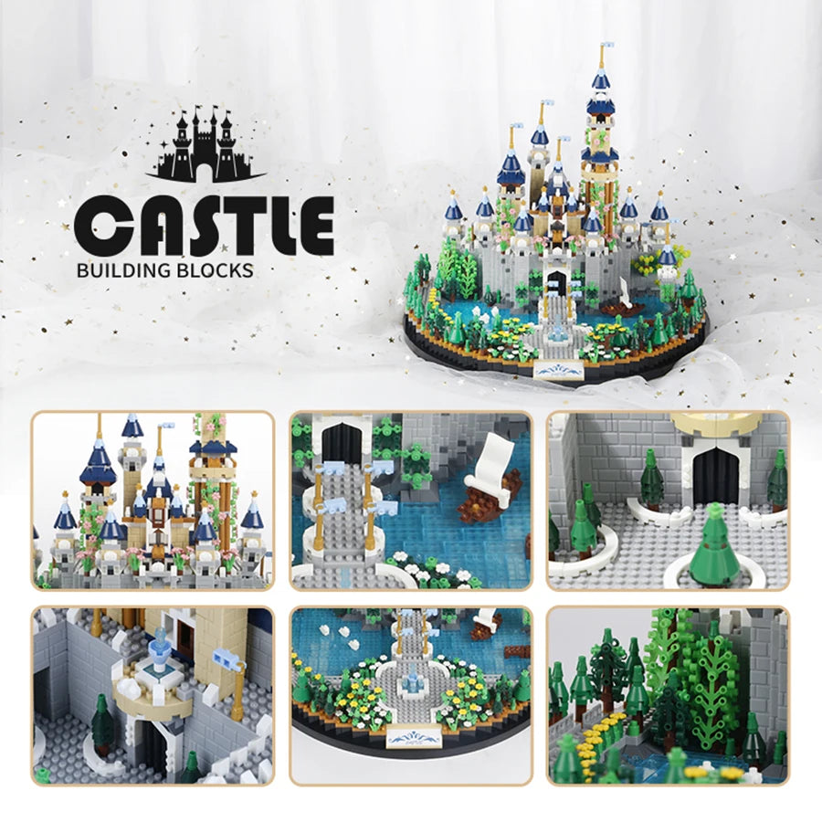 3600PCS Cartoon Dream Tale Princess Castle Architecture Building Blocks Street View Micro Model Bricks Toys For Girls Kids Gift