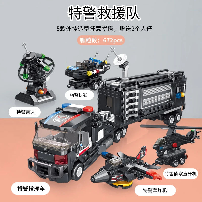 City Truck Vehicle Pickup Heavy Cargo Transport Model Building Blocks Machinery Shop Van Creative Carriage Harvester Car Kid Toy - CADA BRICKS®