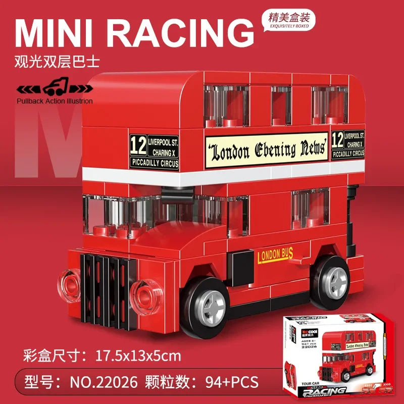 Doe-het-zelf raceauto bus bouwvoertuig ambulance terugtrekmodel bouwstenen speelgoed voor kinderen jongens compatibel met Lego