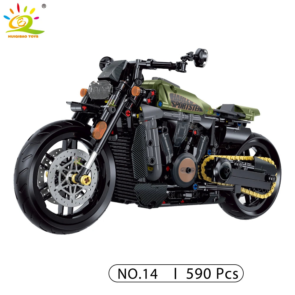 HUIQIBAO High-tech Classic Motorbike Building Model Blocks Moto City Racer Bricks Toy for Kids Boy Children Adult MOC Car Set - CADA BRICKS®
