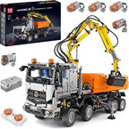 MOULD KING 19007 Ensemble de jouets de construction pneumatiques technique 2-en-1 Excavatrice télécommandée et camion-benne Cadeau d'anniversaire