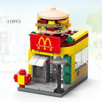 2025 Mini Shop Market Street View Sets Model Building Blocks Hamburger Restaurant Retail Store Creative Architecture Friend