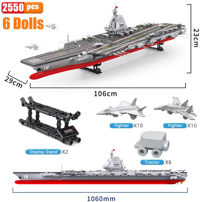 SEMBO Shandong Aircrafted Carrier Modular Building Blocks Military Navy Battleship Model Bricks WW2 Soldiers Toys For Kid Gift - CADA BRICKS®
