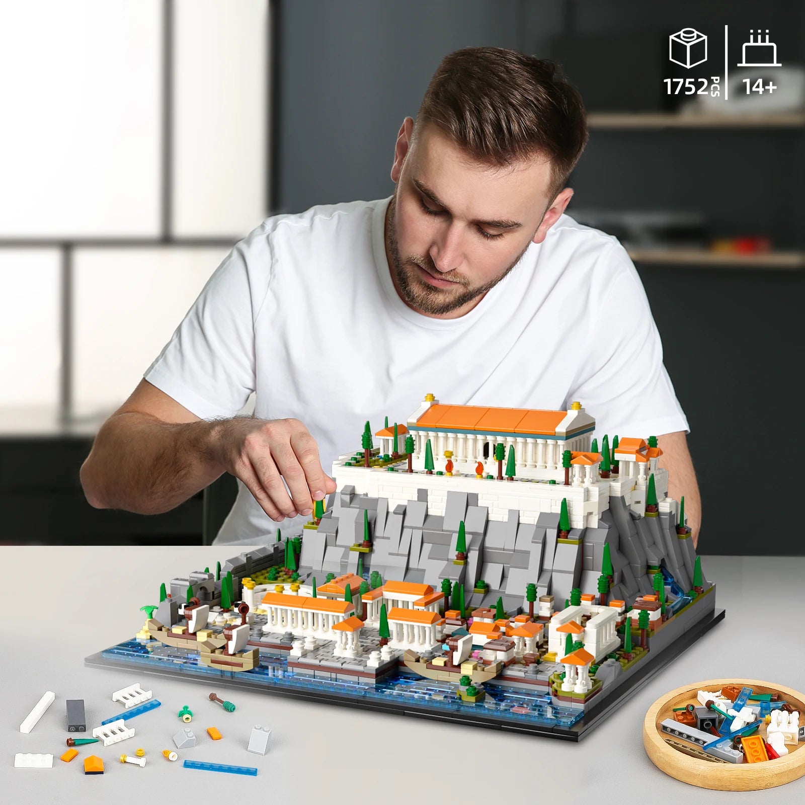 Architectural landmark Acropolis Castle building blocks toys, display models home decoration gifts, desktop decoration 1752PCS