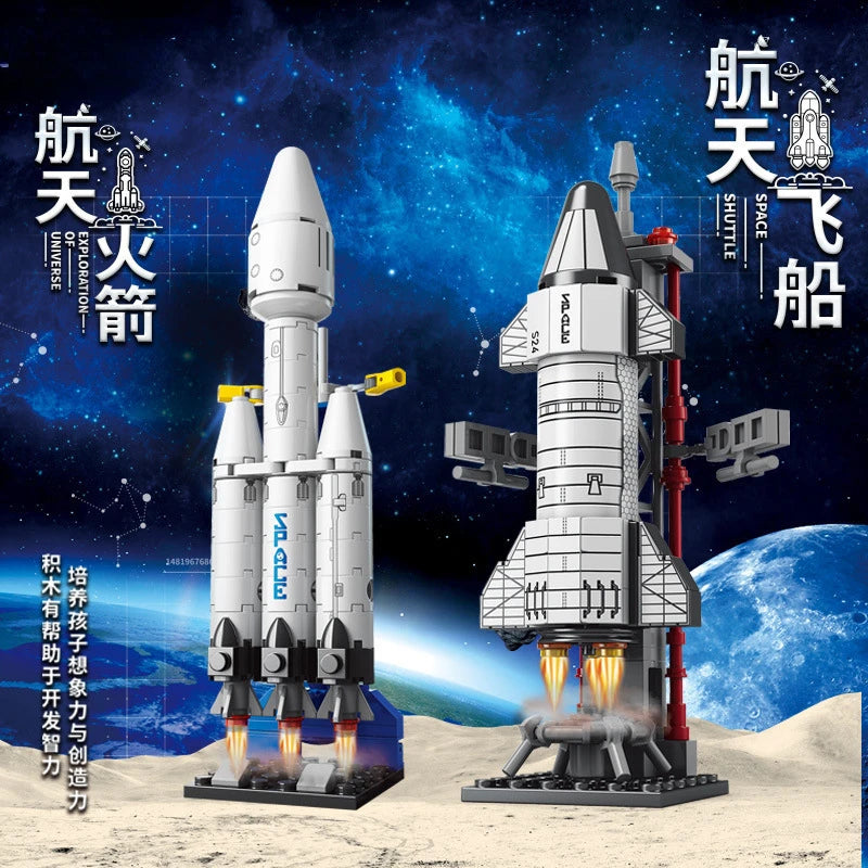 Mini Aviation Manned Rocket Model Building Blocks Space Aerospace Station Bricks City Construction Toys for Children