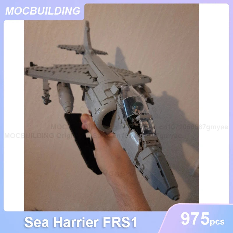 Sea Harrier FRS1 Model MOC Building Blocks Military Jet DIY Assemble Bricks Aircraft Creative Collection Xmas Toys Gifts 975PCS