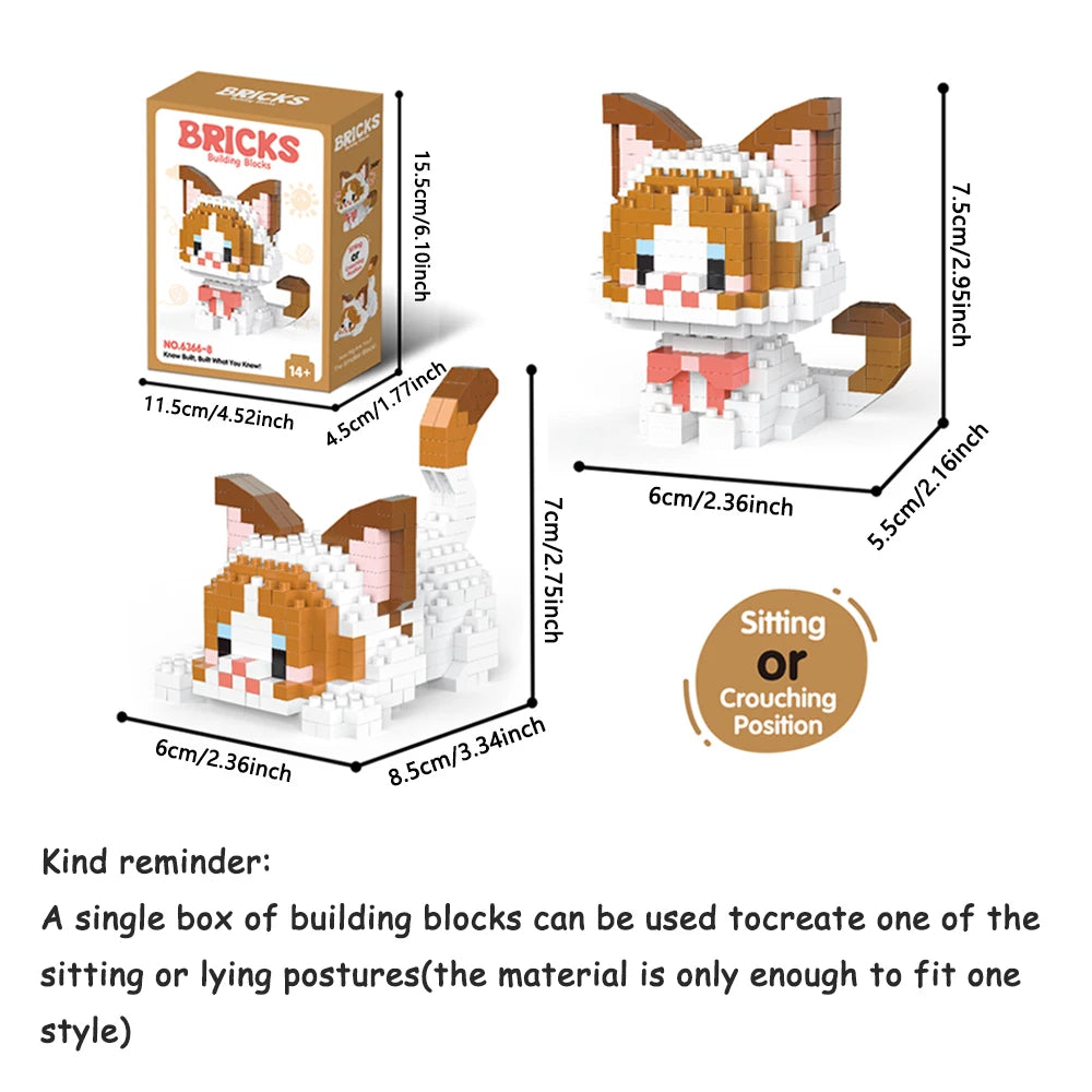Dual Form Cat Shape Pet Series Model Micro Mini Building Blocks Toys Pocket-Sized Cuteness Pet Cat Display Decor Good For Girls - CADA BRICKS®