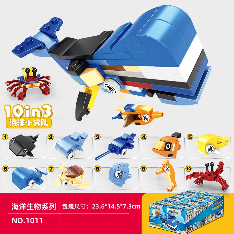 Fire truck building blocks 10 in 1 Police car Aircraft Tank warship excavator robot Building bricks Boy toy Children's gift