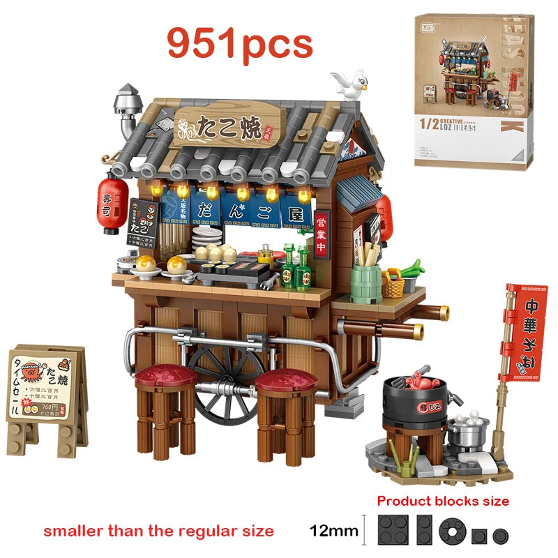 LOZ Mini Japanese Takoyaki Street View Building Blocks Chinese Style Food Stall Hong Kong Food Store House Brick For Kids Gifts