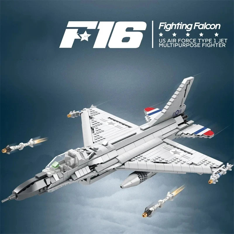 1427PCS Fighting Falcon F-16 Fighter Building Block USA Military Plane Model Bricks Desktop Decoration Toys Kids Holiday Gifts
