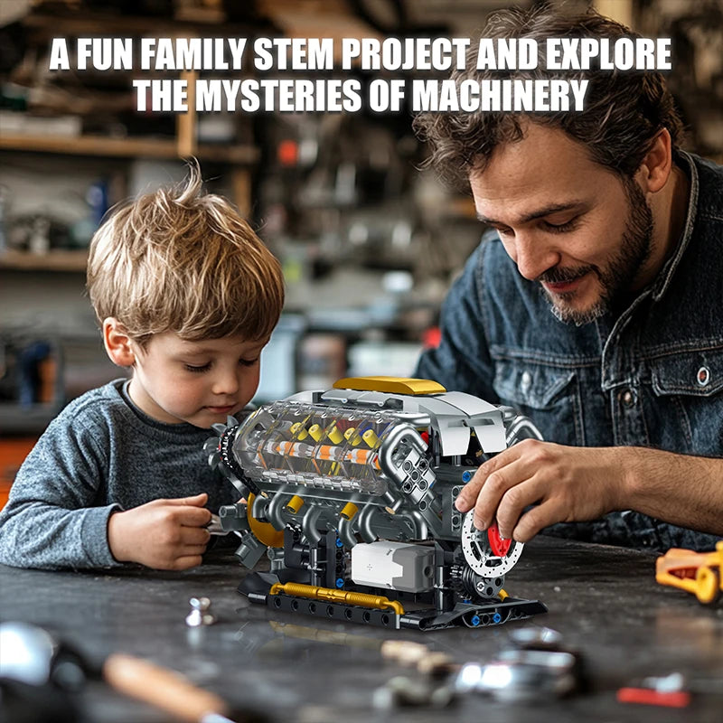 MOC Technik Electrically Driven V8 Engine Model Car Building Blocks Set Creative Educational Toys Christmas Gifts For Boys Kids - CADA BRICKS®