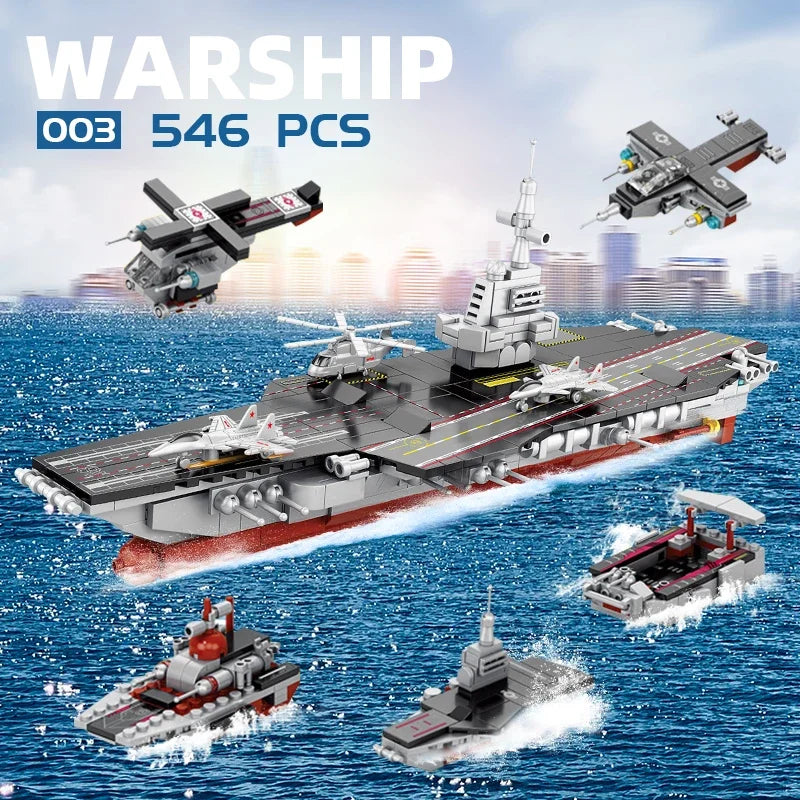 Military Ship Army Ocean Cruiser Warship Building Blocks Aircraft Weapon Ship Bricks City Toys for Children Boy Christmas Gift - CADA BRICKS®