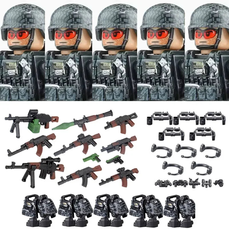 Military Army Figures Building Blocks SWAT Ghost Commando Special Forces Soldier Weapons Gun Hat Shield Belt AK Mini Bricks Toy - CADA BRICKS®