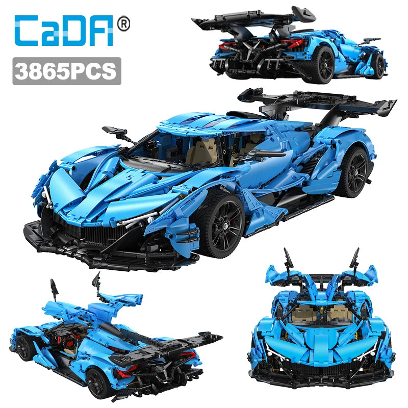 Cada 3865PCS 1:8 Stad Blauwe Raceauto V12 Hypercar Model Bouwstenen Beroemde Supercar Sportvoertuig Bakstenen Speelgoed Cadeaus