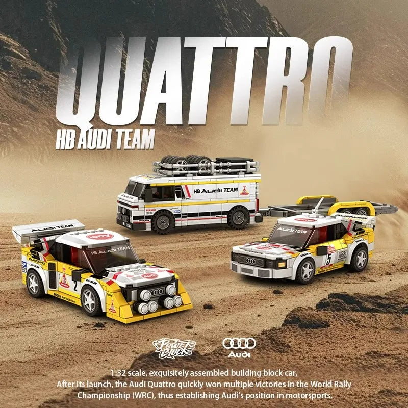 PB8812 1:32 City Speed Champions Sports Quattro S1 Car Model Building Blocks E2 Team Truck Trailer Bricks Kids Gifts For Boys